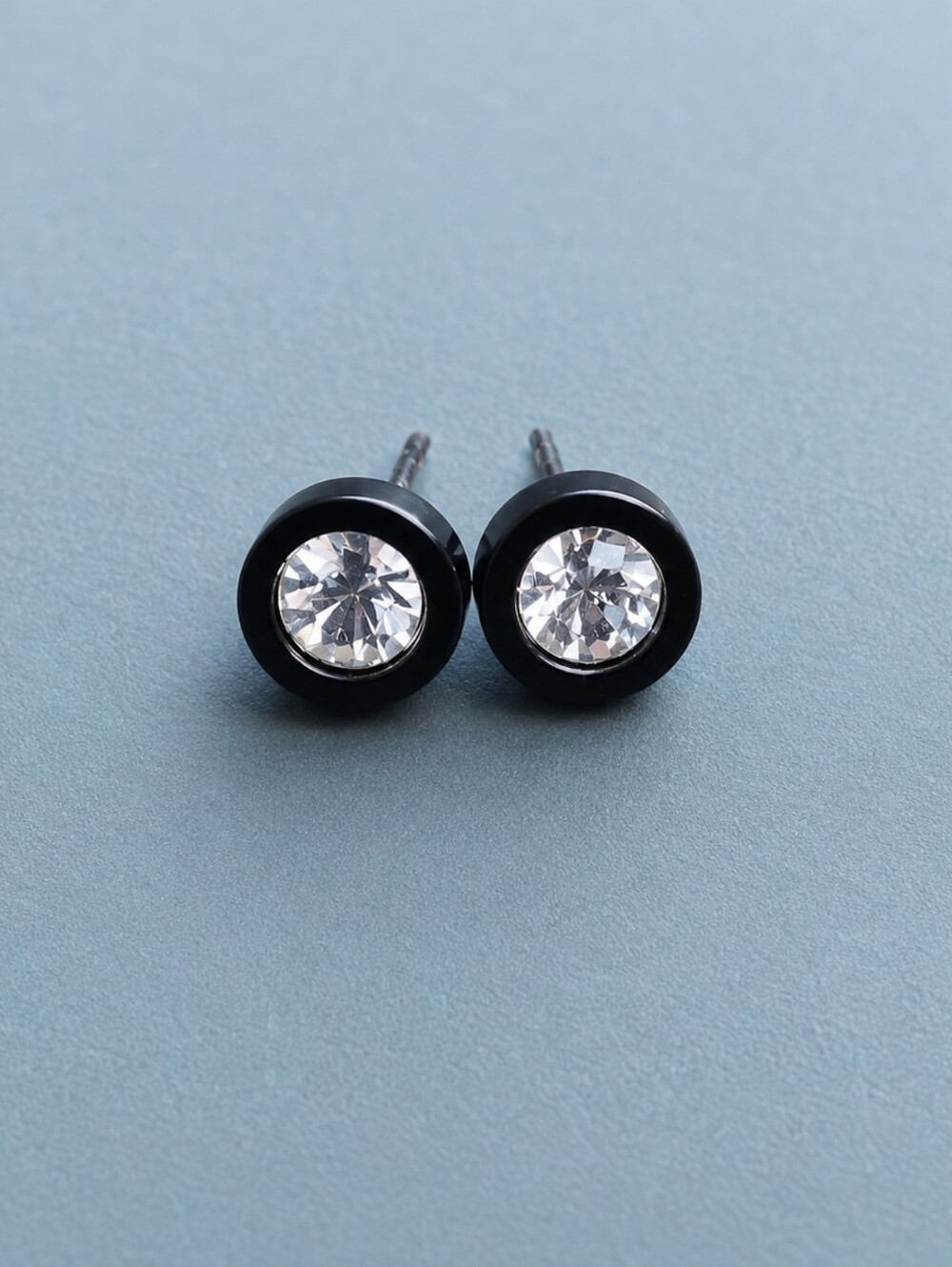 Rhinestone Earrings with Black Trim